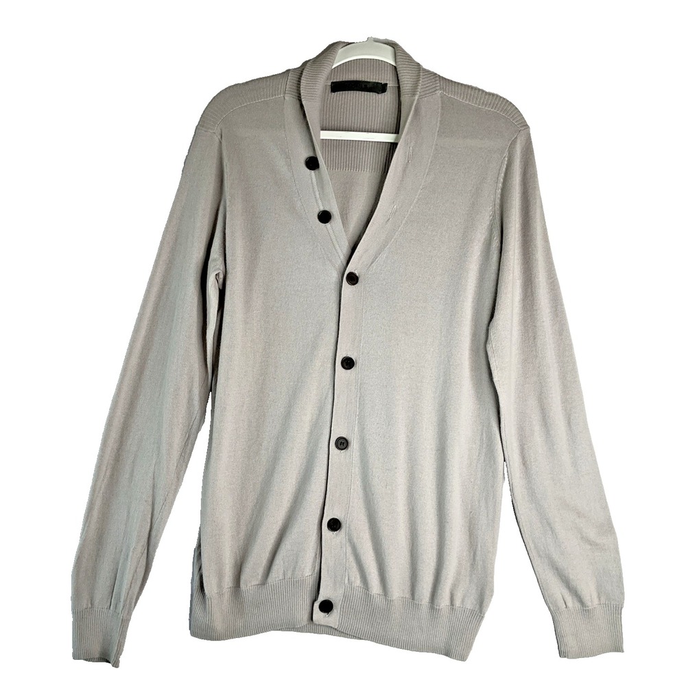 Mens Reiss Cashmere Blend Grey Lightweight Cardigan Sweater Preppy Grandpacore S